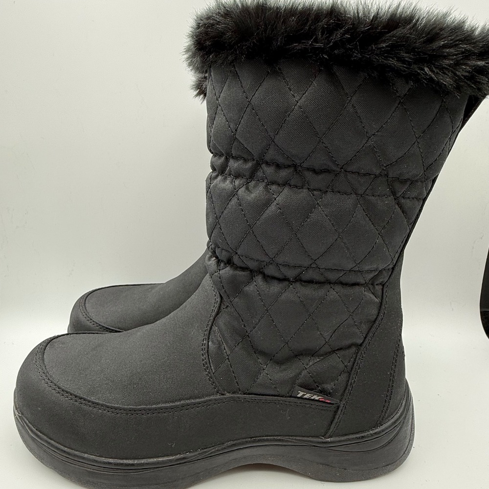 LL Bean Tek 2.0 Waterproof Winter Boots Black Quilted Faux Fur Primaloft 296497